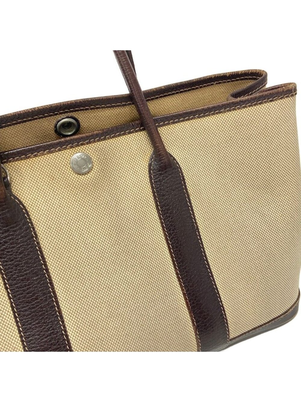 Hermes Tote Bag Garden Party TPM Ivory Dark Brown Silver Leather - Picture 15 of 15